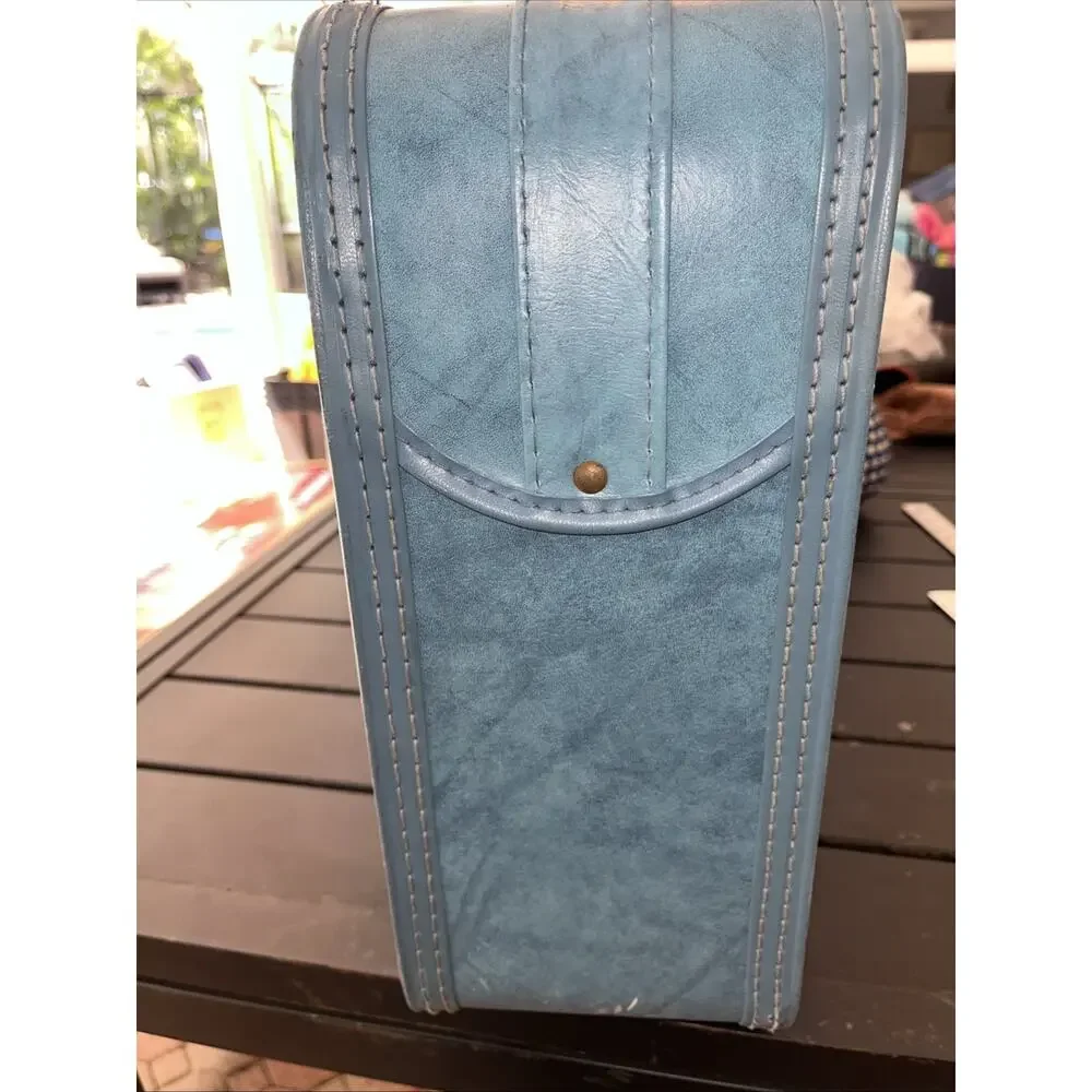 Vintage Monarch Blue Hard Sides Case Suitcase with Stripe NO Key 21
